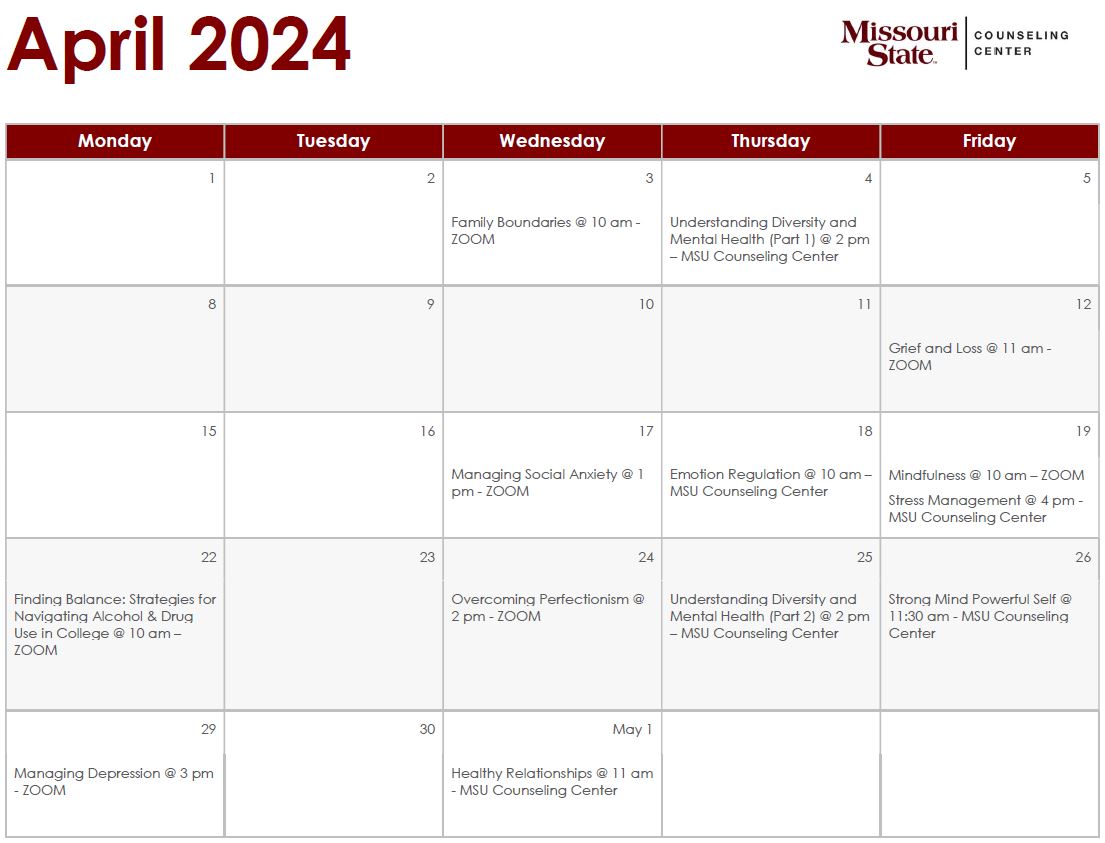 April 2024 Workshops