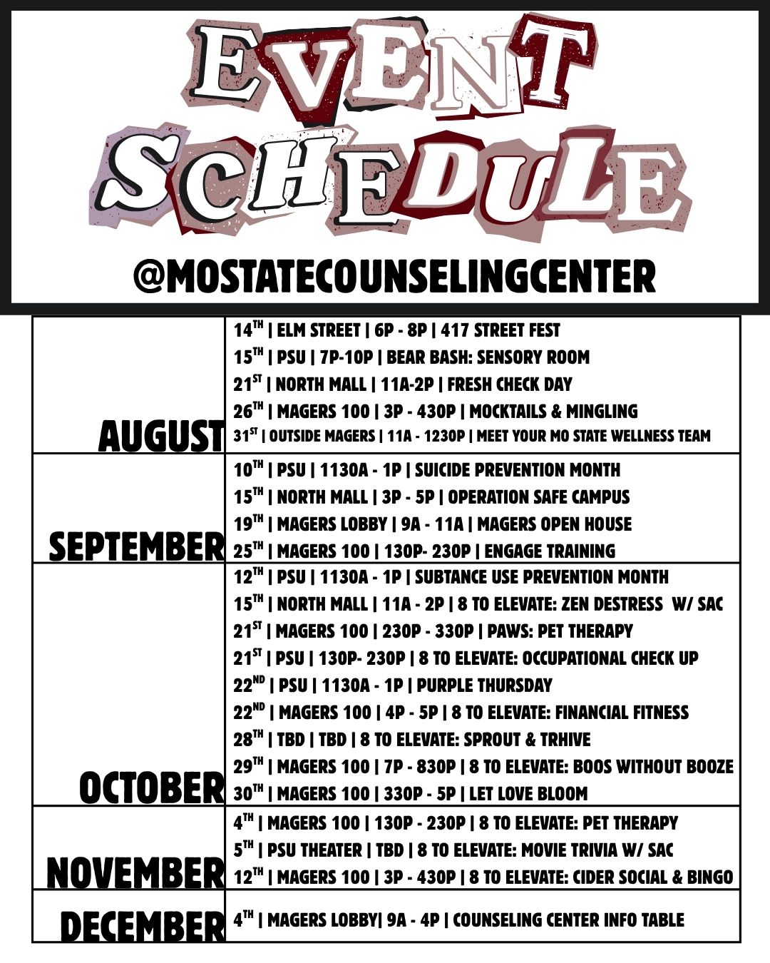 Fall 2026 Event Schedule
