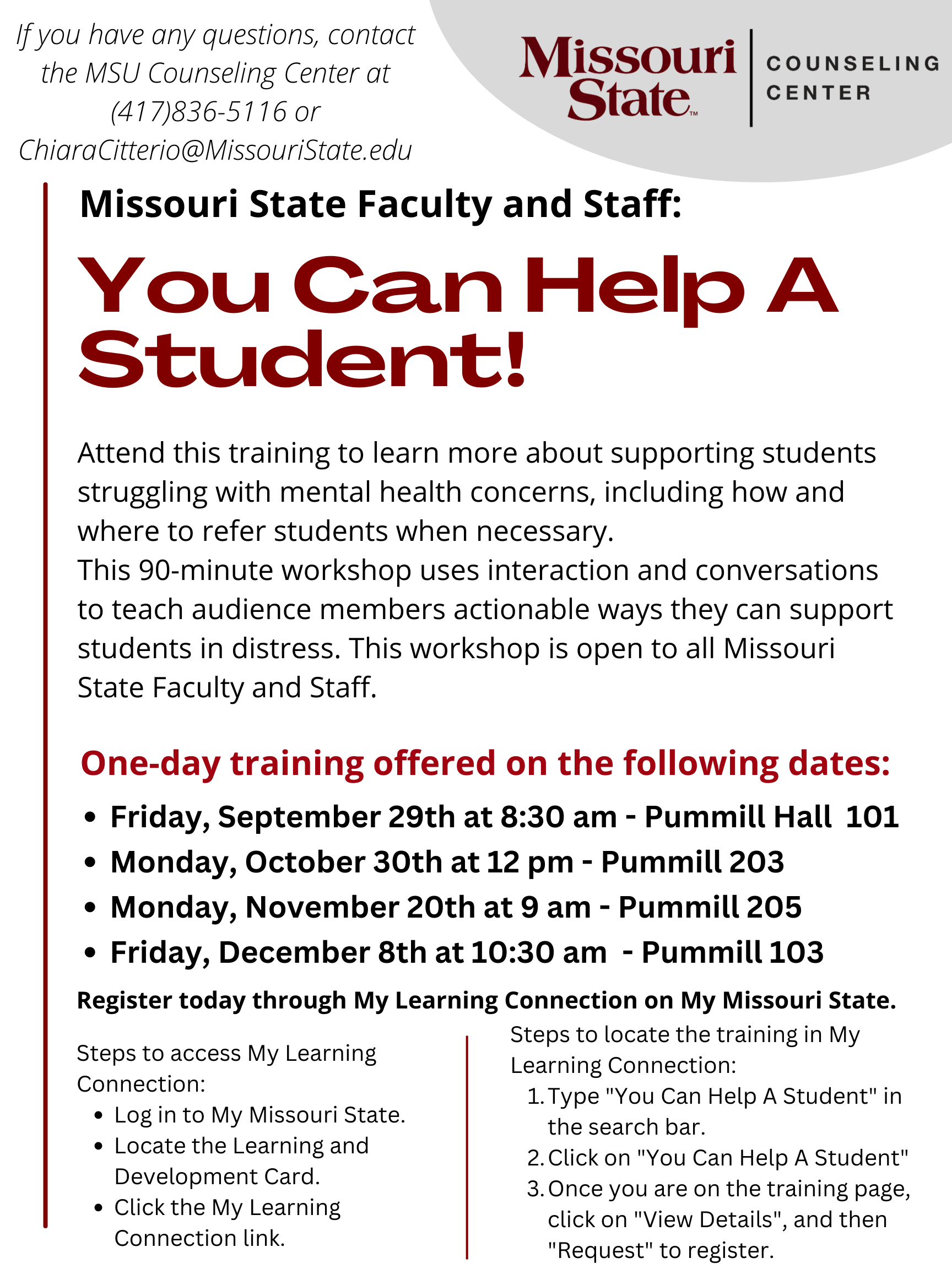You Can Help A Student training flyer
